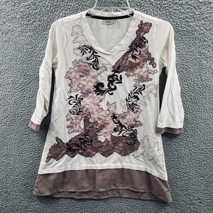 Logo Lori Goldstein Womens Embroidered Knit Tunic Top XS Layered Boho Artsy